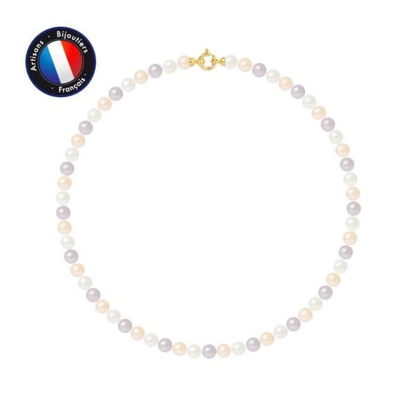 Halsband - Perlinea - AAA+ Sötvattensodlad pärla - 6-7 mm - Gult guld - Flerfärgad