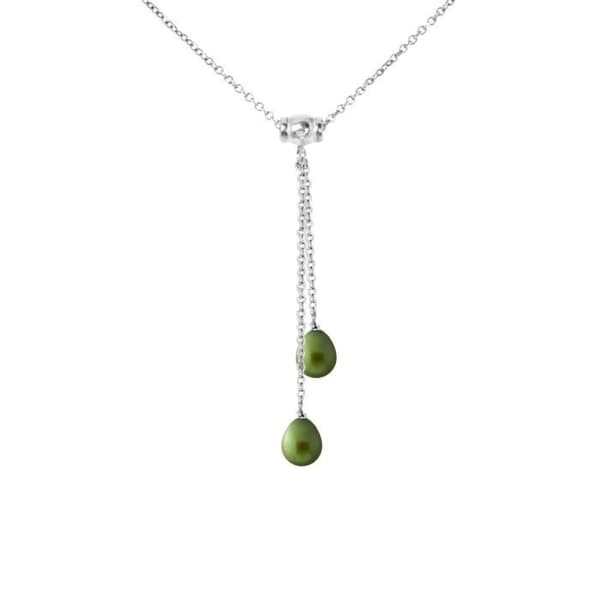 Halsband - PERLINEA - Du & Jag - Intensivt Gröna Kulturpärlor - Silver 925 - 42 cm