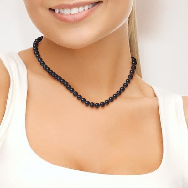 Halsband - Perlinea - AAA+ Freshwater Cultured Pearl - Svart - 925 Silver - 42 cm