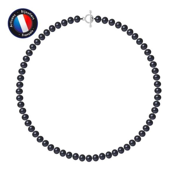 Halsband - Perlinea - AAA+ Freshwater Cultured Pearl - Svart - 925 Silver - 42 cm