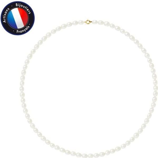 Halsband - PERLINEA - Sötvattensodlad pärla - 5-6 mm - Gult guld - 42 cm
