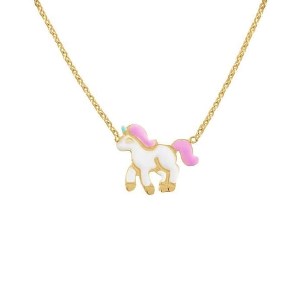 LÉA &amp; ARTHUR - Barnhalsband med "LICORNE"-motiv - Forçat Mesh - 375 tusendelar gult guld - Barnsmycken