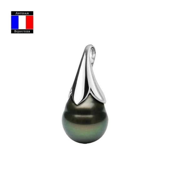 Hänge - Compagnie Générale des Perles - Blomma - Tahitisk pärla 9-10 mm - 18 Cts Vitguld - Gratis kedja