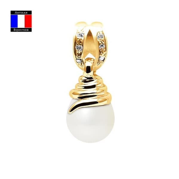 Hänge - Compagnie Générale des Perles - Diamanter 0,06 Cts - Odlad pärla 9-10 mm - 18 karat gult guld