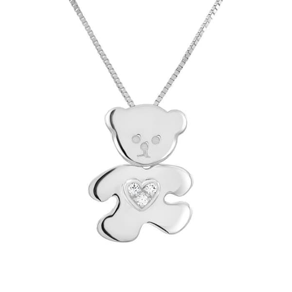 Pendentiv Barn - LÉA &amp; ARTHUR - KÄRLEK BÄR VIT - Silver 925 - Zirkoniumoxid - Unisex