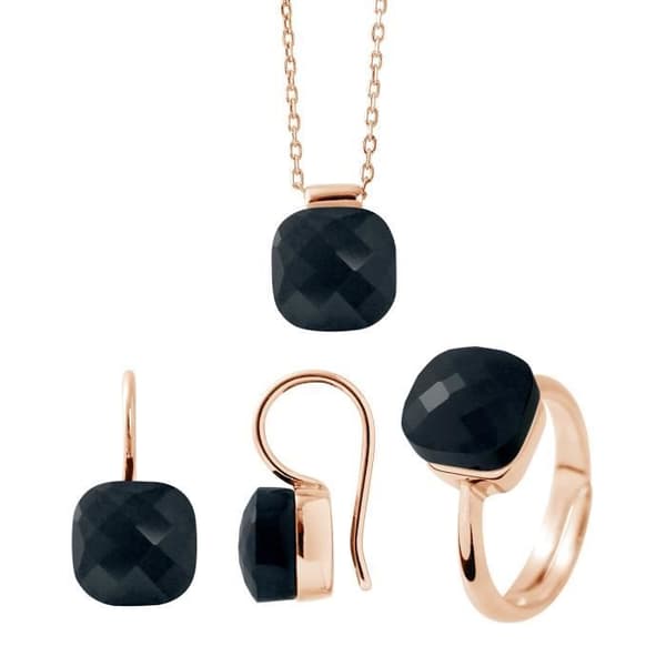 Set - LOVA LOLA VAN DER KEEN - LINEA MODA - Real Black Crystal - 925 Silver - Rose Gold