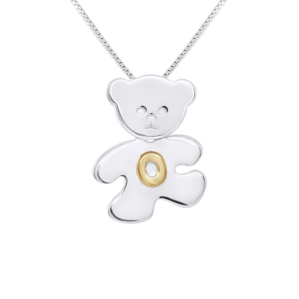 Pendentiv Barn - LÉA &amp; ARTHUR - BÄR - Silver 925 Rhodium - Bokstav O Guldförgyllt