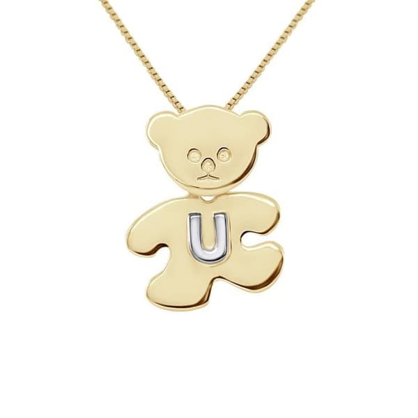 Pendentiv Barn - LÉA &amp; ARTHUR - NALLE - Guldpläterad - Silverbokstav U 925 - Flicka