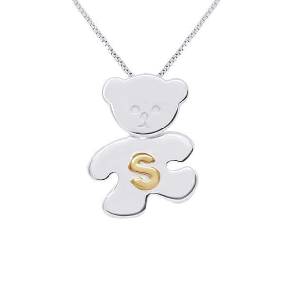 Pendentiv Barn - LÉA &amp; ARTHUR - BJÖRN - Silver 925 Rhodium - Bokstav S Guldpläterad
