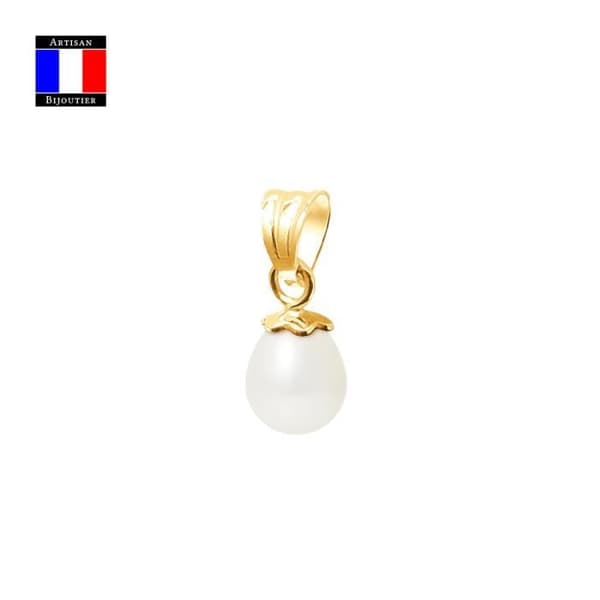 Compagnie Générale des Perles - Hänge - Äkta päronodlad pärla 7-8 mm - 18 karat gult guld - Damsmycken
