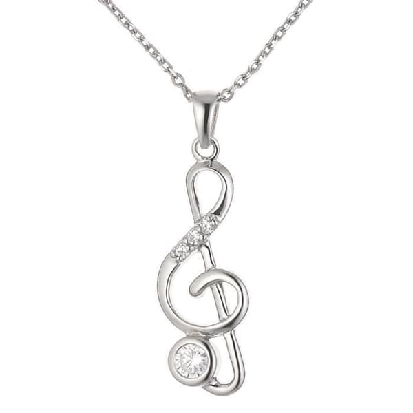 Halsband - Ketty - Rhodiumpläterad 925 Sterling Silver - Treble Clef Hänge - Cubic Zirconia - 42 cm