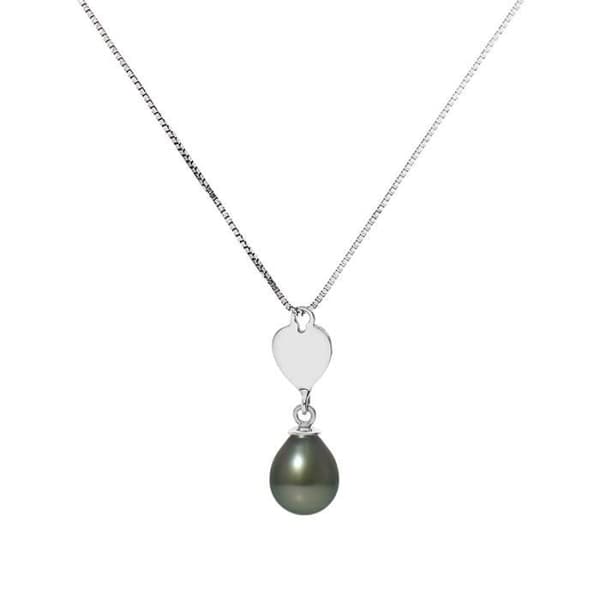 Halsband - Perlinea - Heart Tahitian Cultured Pearl A+ - 925 Silver - 8-9 mm - 42 cm