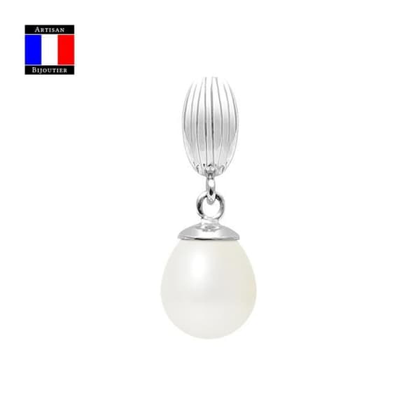 Compagnie Générale des Perles - Hänge - Äkta päronodlad pärla 9-10 mm - 18 karat vitguld - Damsmycken