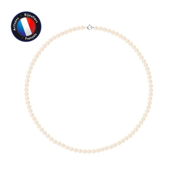 Halsband - PERLINEA - AAA+ Sötvattensodlade pärlor - 4-5 mm - Naturrosa - 9 Cts Vitguld