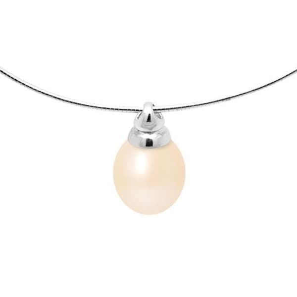 PERLINEA - AAA+ Sötvattenskulturpärlhalsband - Päron 9-10 mm - Naturrosa - Omega i 925 tusendelar silver - Damsmycken