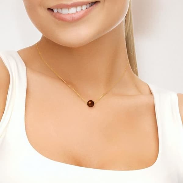 Halsband - Perlinea - Sötvattenspärla - 9-10 mm - Choklad - 9 Cts Guld