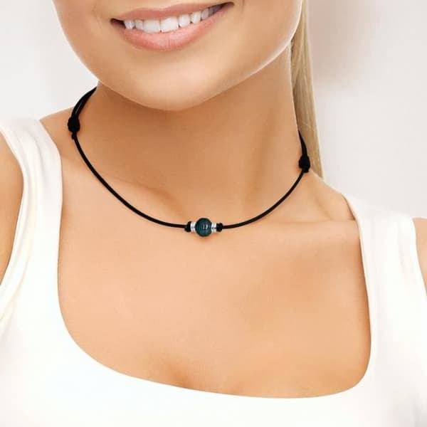 Halsband - Perlinea - Tahitisk odlad pärla A+ - 10-11 mm - Vaxad bomull - 925 Silver