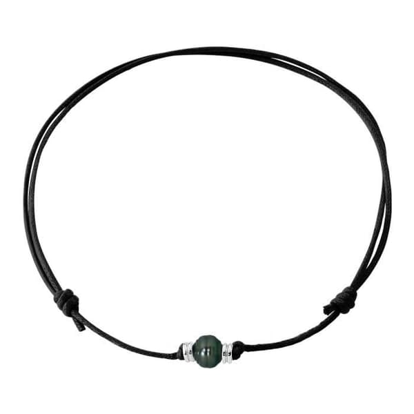Halsband - Perlinea - Tahitisk odlad pärla A+ - 10-11 mm - Vaxad bomull - 925 Silver