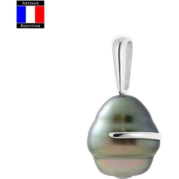 Compagnie Générale des Perles - Äkta Tahitisk pärlhänge inringat 9-10 mm - 18 Cts Vitguld - Damsmycken