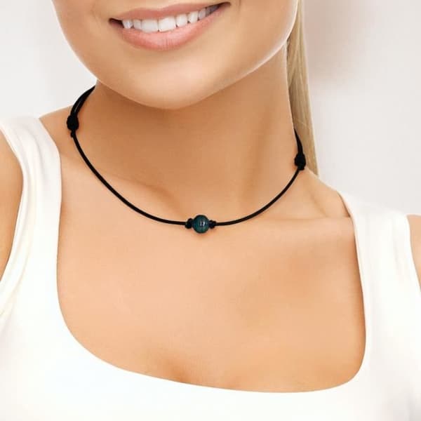 Halsband - Perlinea - Tahitian Pearl A+ - Vaxad bomull - 925 Silver - 10-11 mm