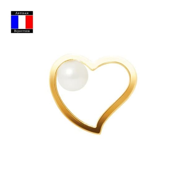 Compagnie Générale des Perles - Hjärthänge - Äkta rund odlad pärla 6-7 mm - 18 karat gult guld - Damsmycken