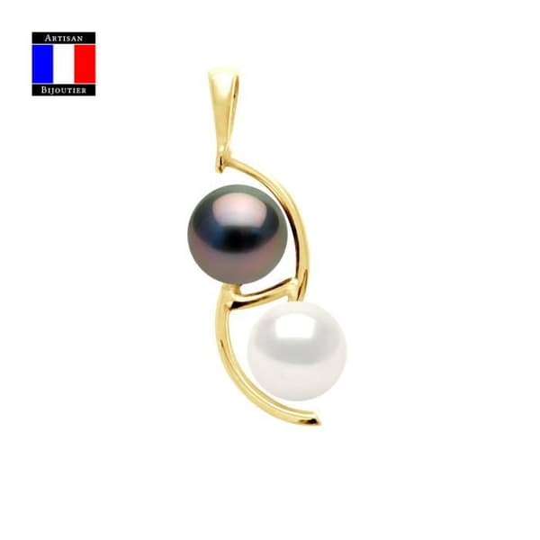 Compagnie Générale des Perles - TOI &amp; MOI hängsmycke Äkta Tahiti- och sötvattenspärlor 9-10 mm 18 Cts Gult Guld - Damsmycken