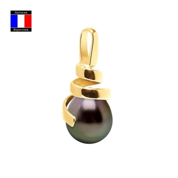 Hänge - Compagnie Générale des Perles - SPIRAL - Tahitisk pärla 9-10 mm - 18 Cts Gult Guld - Dam
