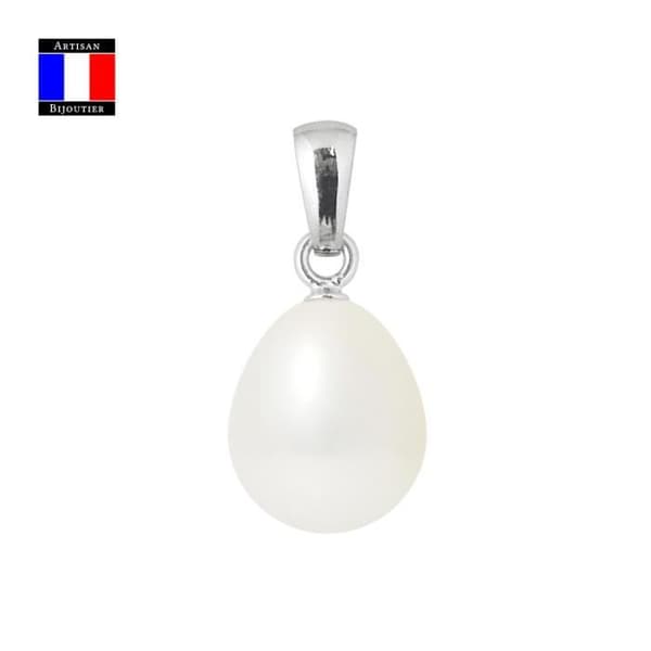 Compagnie Générale des Perles - Ledhänge - Äkta päronodlad pärla 9-10 mm - 18 karat vitguld - Damsmycken