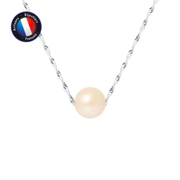 Halsband - PERLINEA - AAA+ Freshwater Cultured Pearl - 8-9 mm - Naturrosa - 9 Cts Vitguld