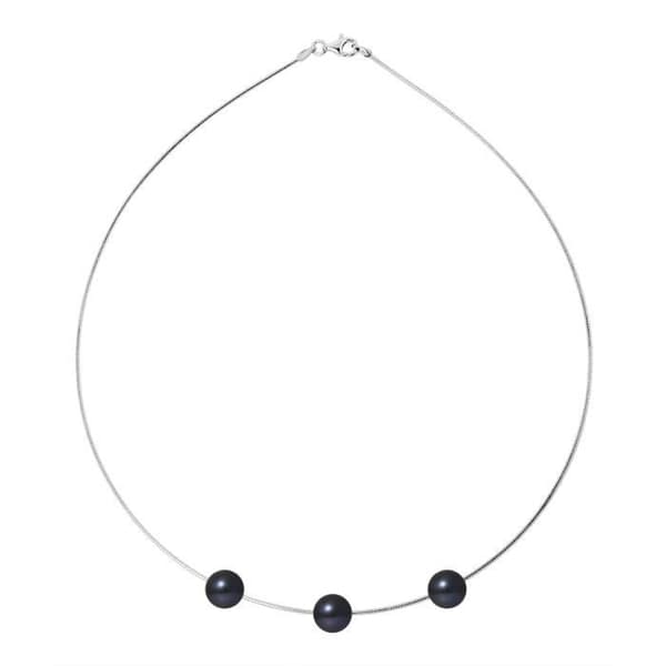 Halsband - Perlinea - 3 svarta sötvattensodlade pärlor - 925 Silver - 42 cm - AAA+