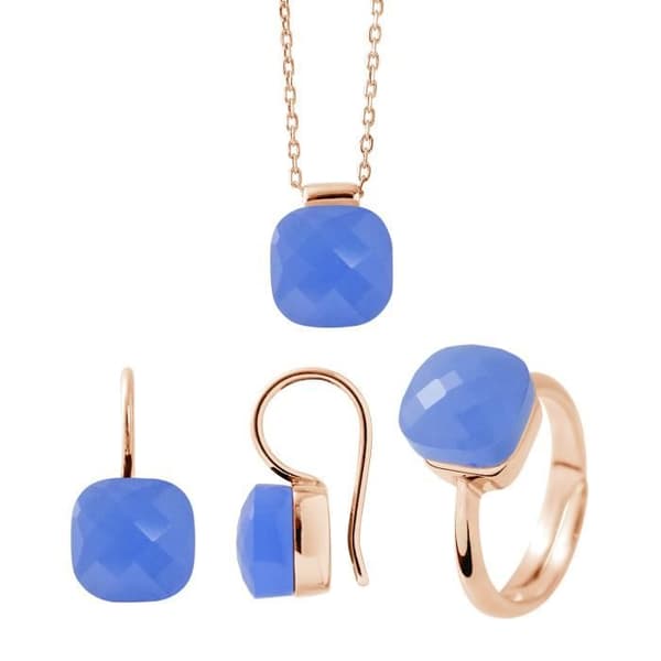 Set - LOVA LOLA VAN DER KEEN - LINEA MODA - Blå Kristall - 925 Sterling Silver - Rose Gold