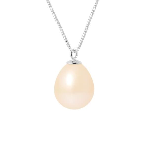 PERLINEA - AAA+ Sötvattenskulturpärlhalsband - Päron 9-10 mm - Naturrosa - 925 tusendelar silver - Damsmycken