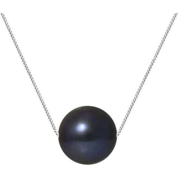 PERLINEA - AAA+ Sötvattenskulturpärlhalsband - Runt 9-10 mm - Svart - 925 tusendelar Silver - Damsmycken