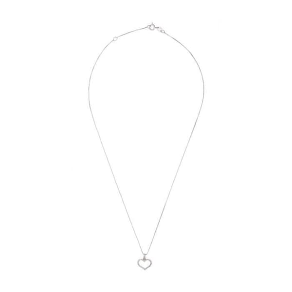 Halsband - Maja - Massiv Rhodium 925 - Hjärtpedant - 42 cm - Vita zirkoniumoxid
