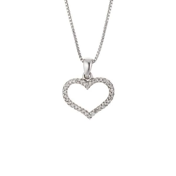 Halsband - Maja - Massiv Rhodium 925 - Hjärtpedant - 42 cm - Vita zirkoniumoxid