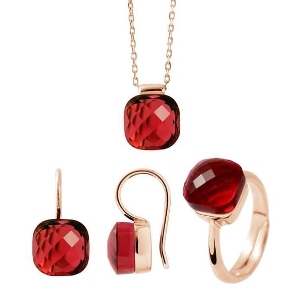 Set - LOVA LOLA VAN DER KEEN - LINEA MODA - Röd Kristall - 925 Silver - Rose Guld