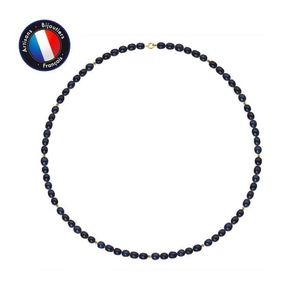 Halsband - Perlinea - Black Freshwater Cultured Pearl - 9 Cts Yellow Gold - 42 cm - Dam