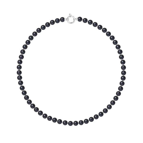 Halsband - Perlinea - AAA+ Freshwater Cultured Pearl - Svart - 42 cm - Sterling Silver