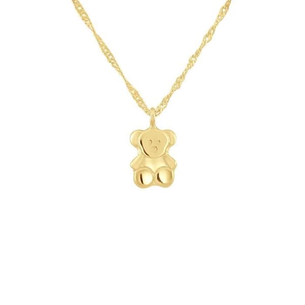 Barnhalsband - LÉA &amp; ARTHUR - TEDDY Motiv - 375 Gult Guld - Längd 42cm - Singapore Mesh