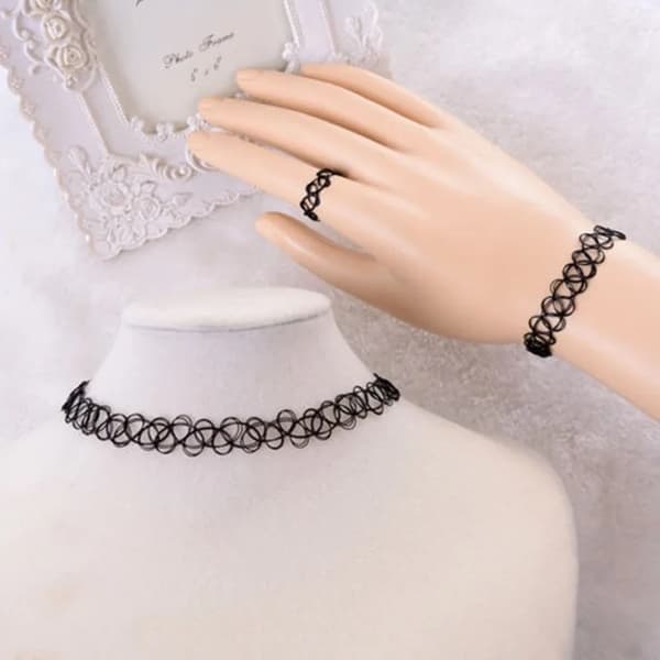 Turkos Stretch Smyckesset - Halsband / Choker, Armband & Ring