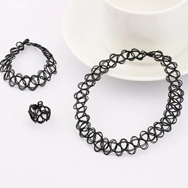 Turkos Stretch Smyckesset - Halsband / Choker, Armband & Ring