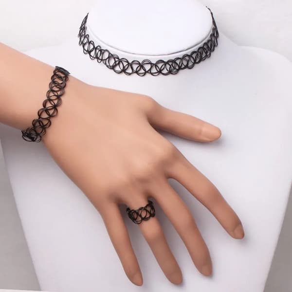 Fuchsia/Rosa Stretch Smyckesset -Halsband/Choker, Armband & Ring