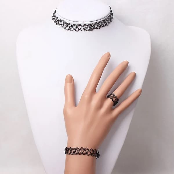 Fuchsia/Rosa Stretch Smyckesset -Halsband/Choker, Armband & Ring