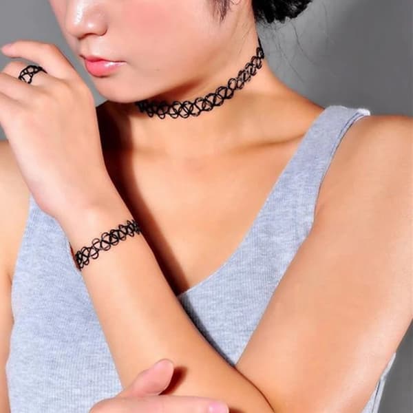 Fuchsia/Rosa Stretch Smyckesset -Halsband/Choker, Armband & Ring