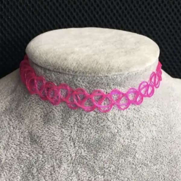 Fuchsia/Rosa Stretch Smyckesset -Halsband/Choker, Armband & Ring