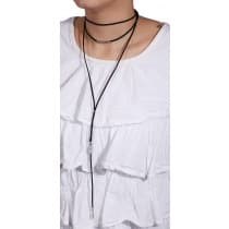 Svart & Silver Choker/Halsband - Textil Kedja med Kulor & Fjäder