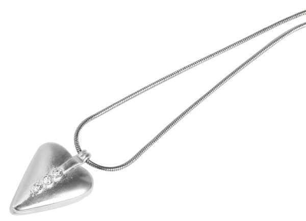 Långt Silver Halsband - Hjärta med Vita Rhinestones / Strass