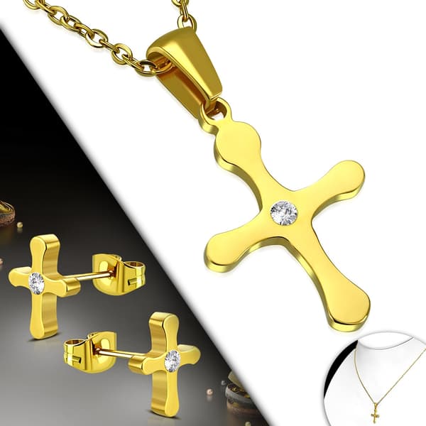 Smyckesset 316L Rostfritt stål Guld färg Kors med Cubic Zircon