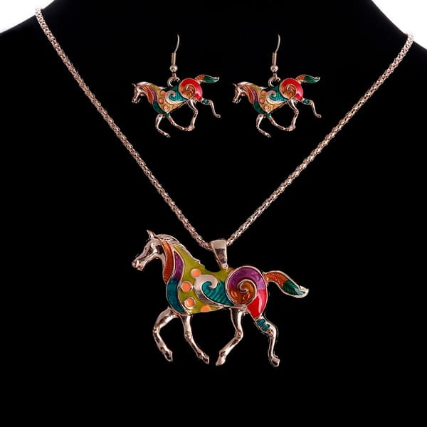 Set Halsband Örhänge Häst Guldfärgad