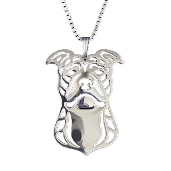 Gulligt Silver Halsband med ett hänge i form av en Hund / Dog - Pit Bull - Silverpläterat